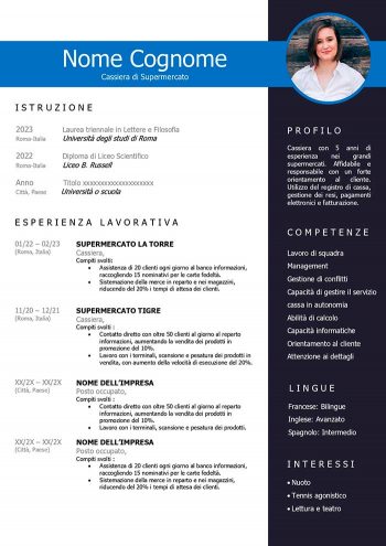 curriculum cassiera supermercato esempio
