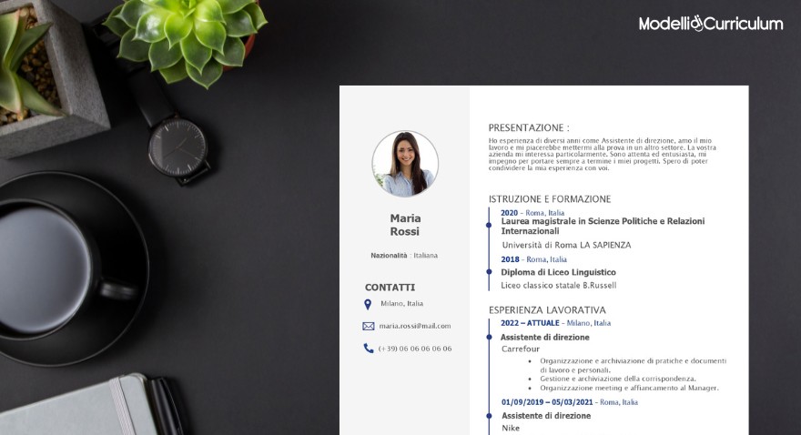 layout modello cv europeo
