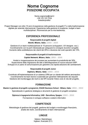 modello di cv ats semplice gratuito