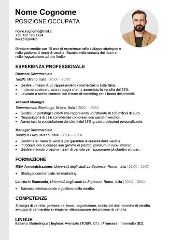modello di curriculum ats con foto