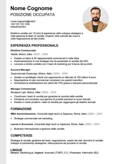 modello curriculum ats con foto