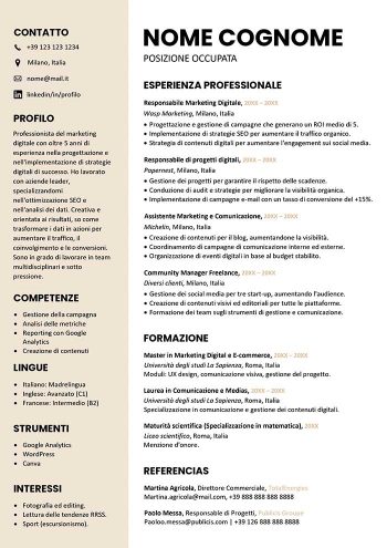 modello di cv ats a due colonne online