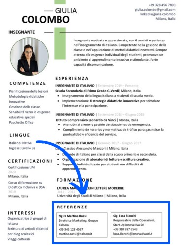 esempi referenze nel curriculum