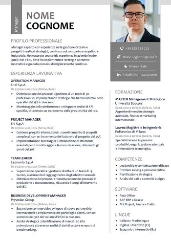 Esempio di curriculum per manager in Word con foto
