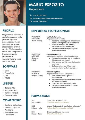 curriculum magazziniere esempio