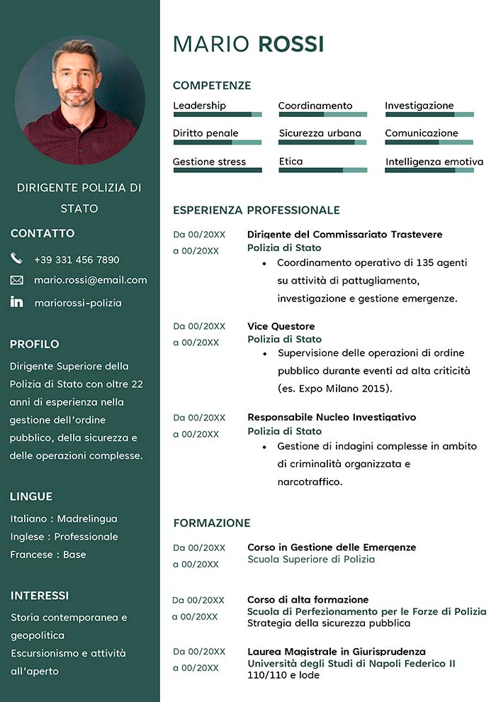 curriculum polizia esempio