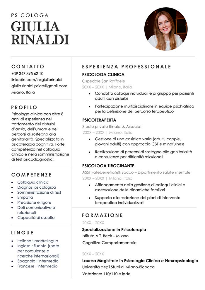 curriculum psicologa esempio