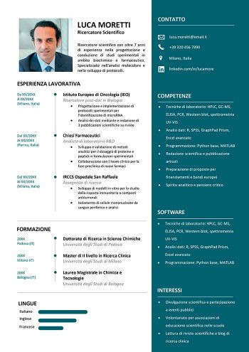 Esempio di curriculum scientifico in Word con foto