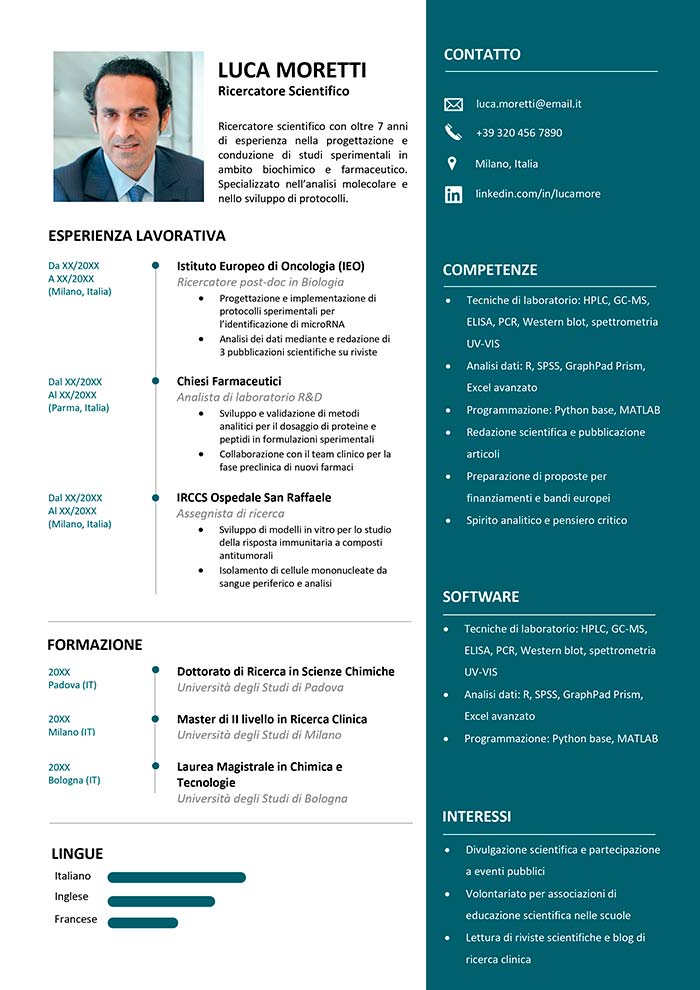 curriculum scientifico esempio