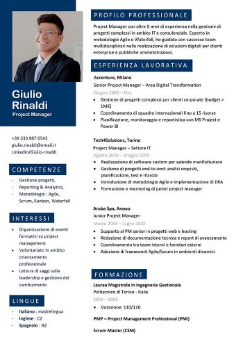 Esempio di curriculum per project manager in Word con foto
