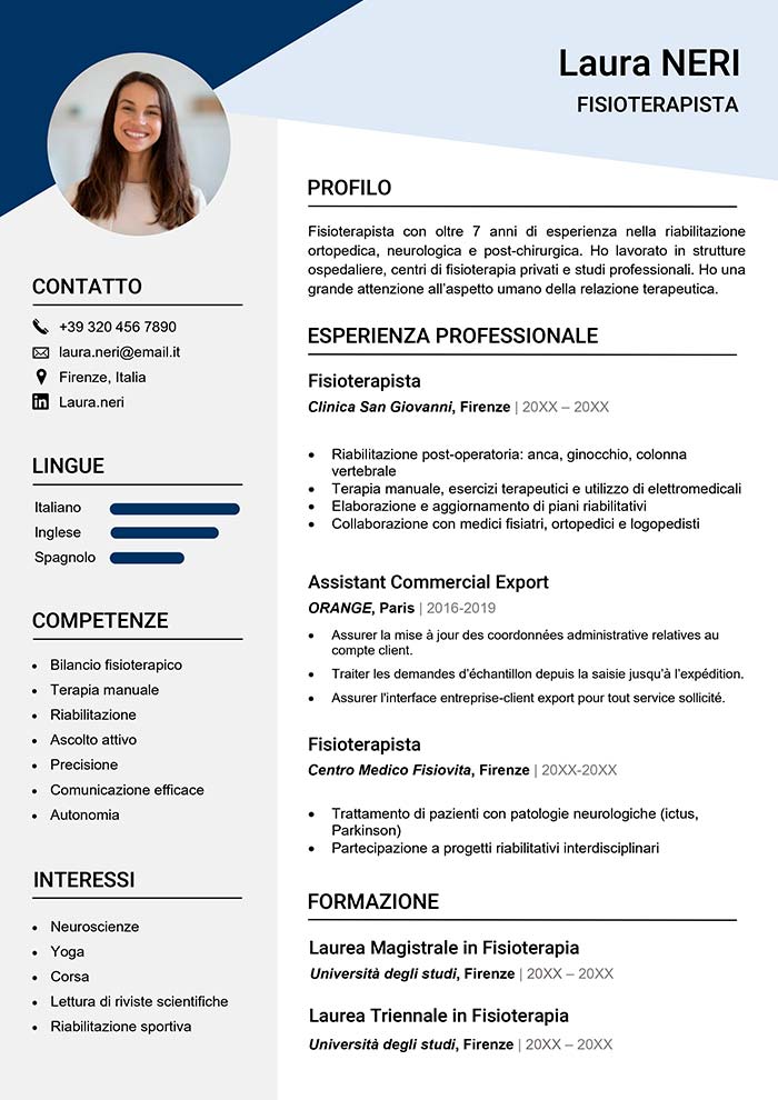 curriculum fisioterapista esempio