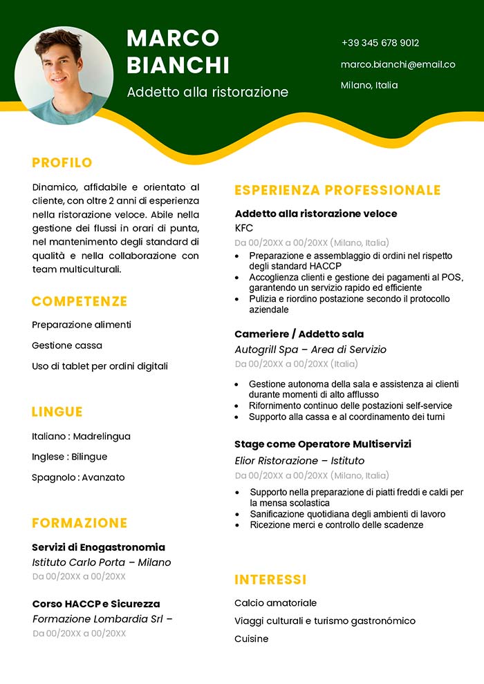 curriculum mcdonalds esempio