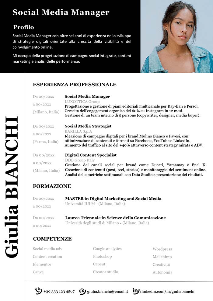 curriculum social media manager esempio
