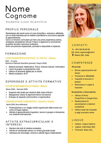 modello curriculum word studente delle superiori da scaricare gratis