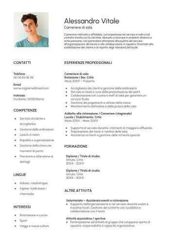 cv google docs cameriere template
