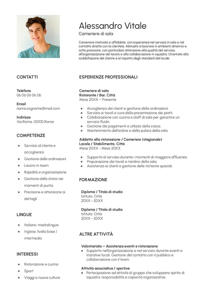 cv google docs cameriere template