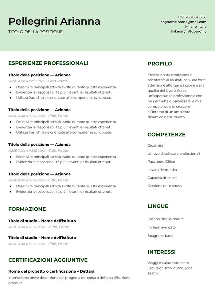 cv google docs senza foto template
