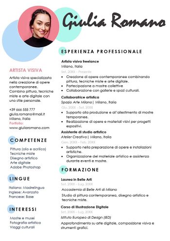 Modello di curriculum artistico Word da scaricare