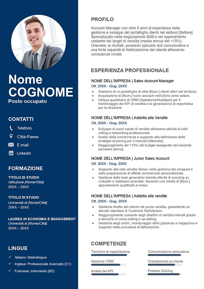 curriculum vitae commerciale esempio gratis