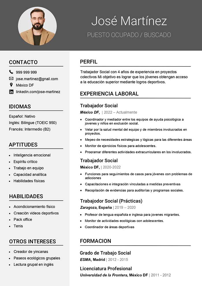 curriculum vitae in spagnolo modello gratis