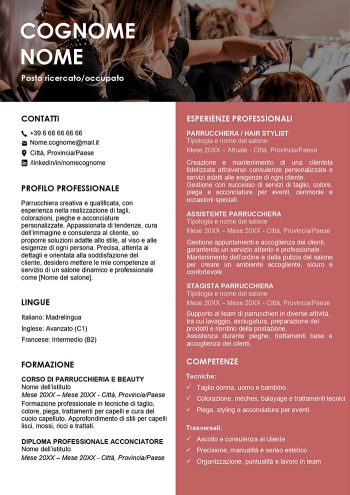 Esempio di curriculum per parrucchiera in Word con foto
