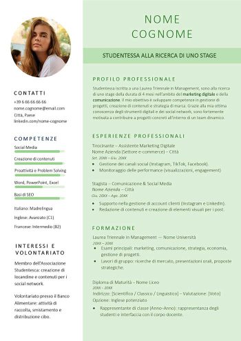 curriculum vitae per stage tirocinio modello gratis