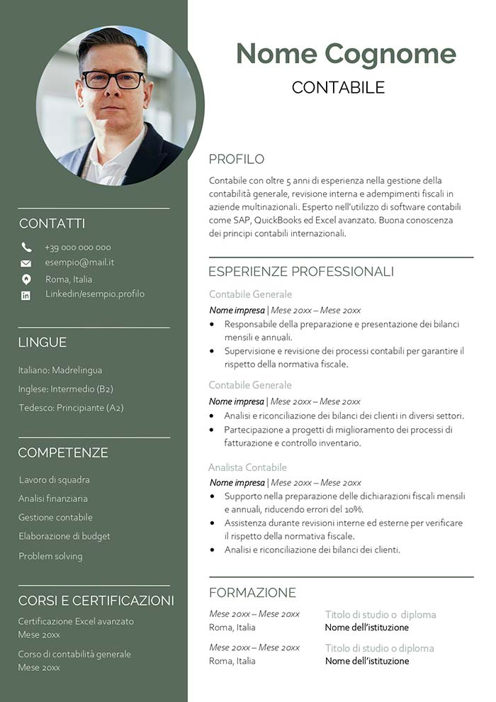 curriculum vitae perfetto modello gratis in Word