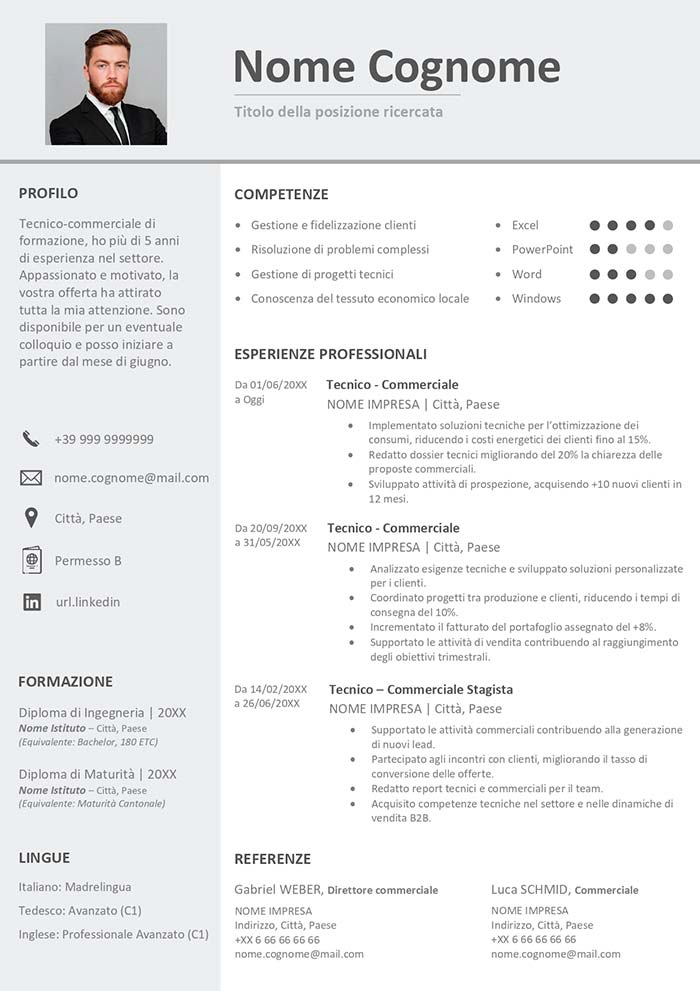 curriculum vitae per la svizzera modello gratis da scaricare in Word