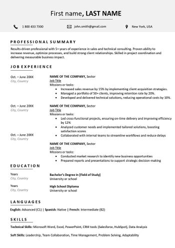 curriculum vitae americano formato word