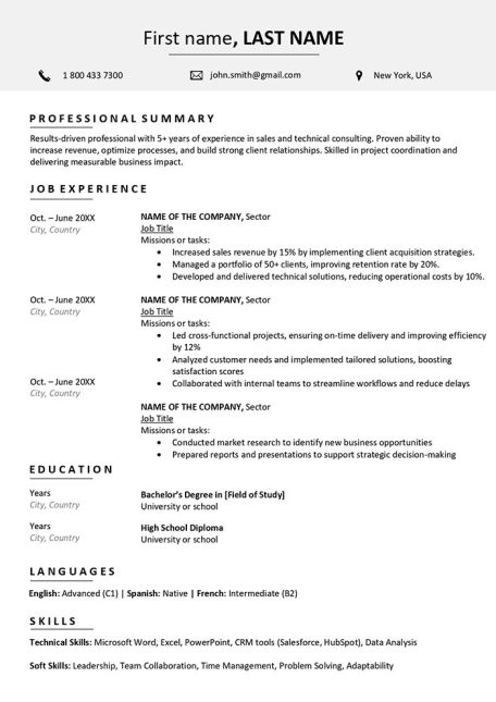 curriculum vitae americano modello da download