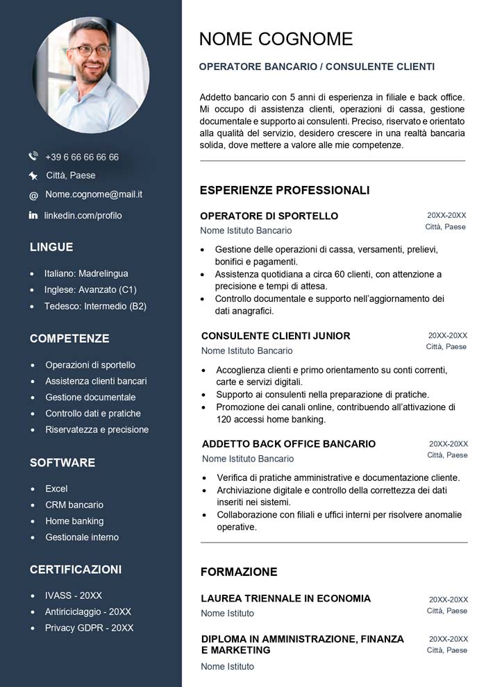 curriculum vitae banca esempio gratis da scaricare