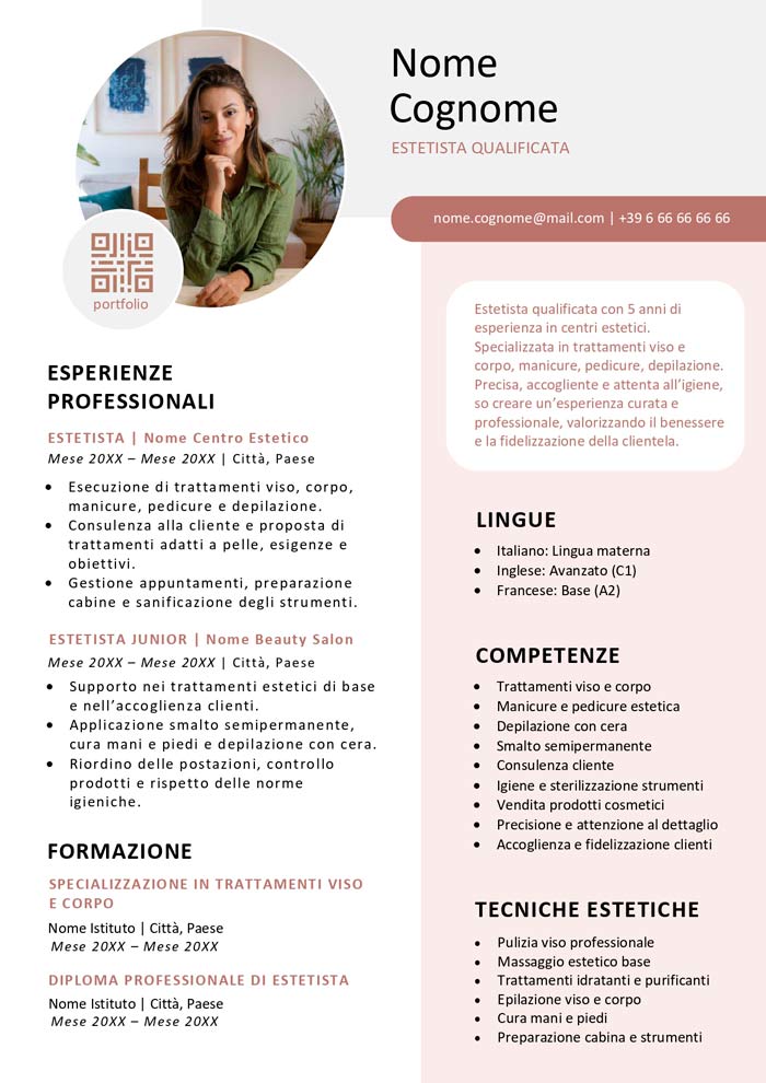 curriculum vitae estetista esempio gratis da scaricare