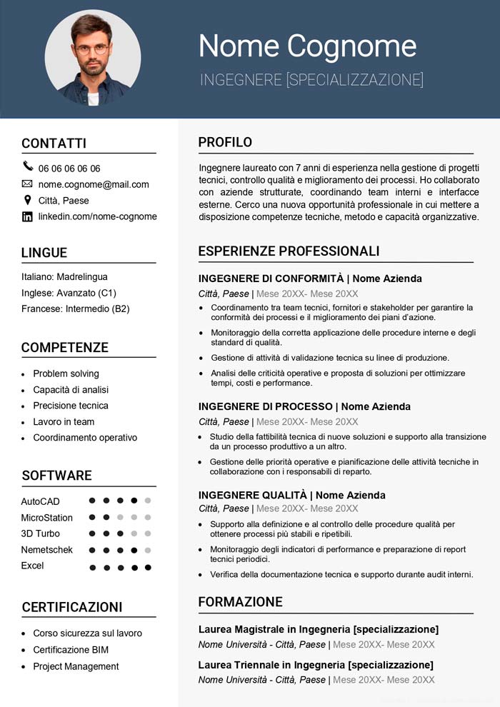 curriculum vitae ingegnere esempio gratis da scaricare