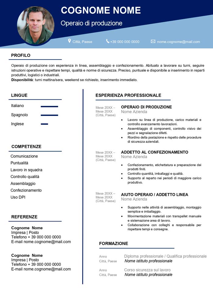 curriculum vitae operaio di produzione esempio gratis da scaricare