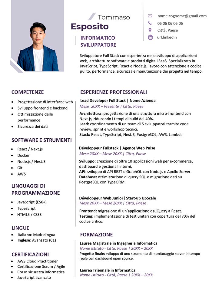 curriculum informatico esempio