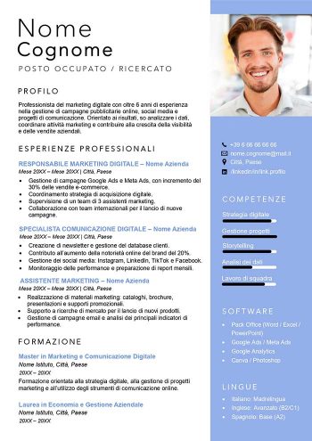 fac simile curriculum vitae gratis