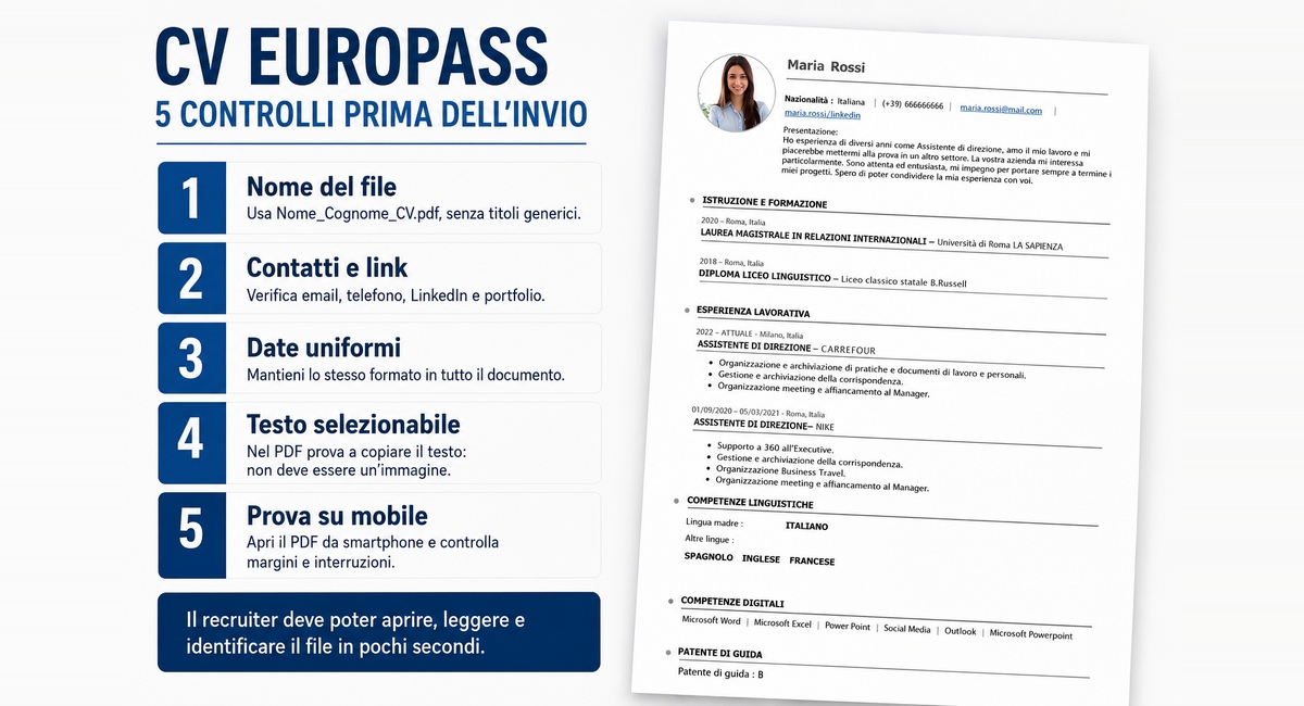 Modello CV Europass con cinque controlli da fare prima dell’invio