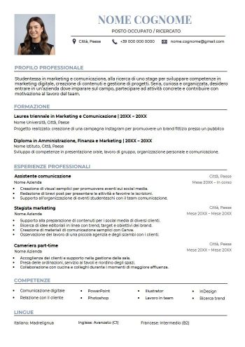 Template CV ATS per studenti in Word con foto e struttura lineare