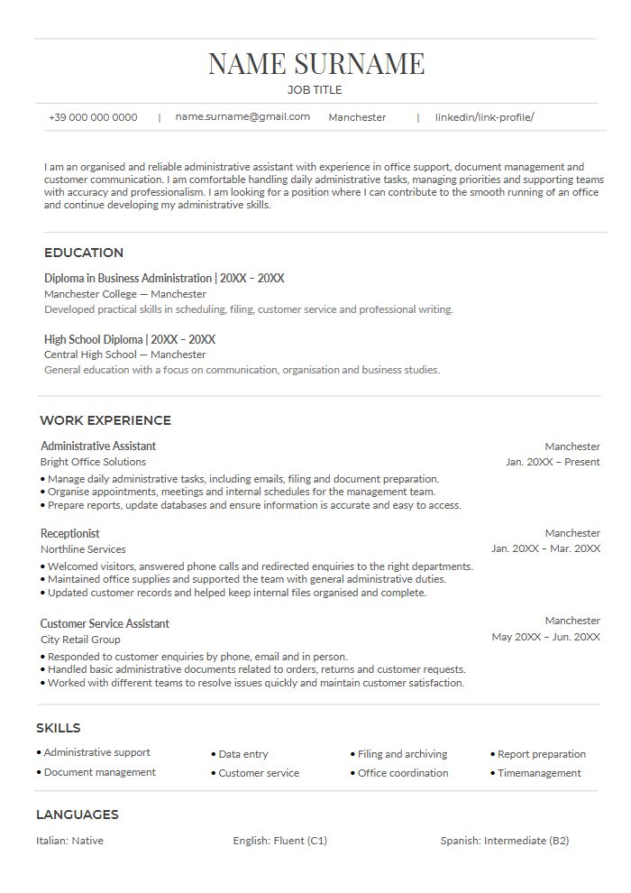 modello curriculum ats in inglese