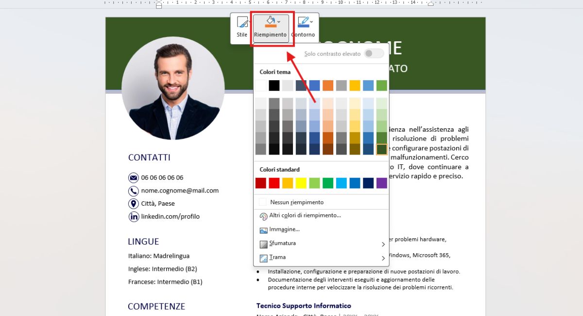 come personalizzare curriculum con word