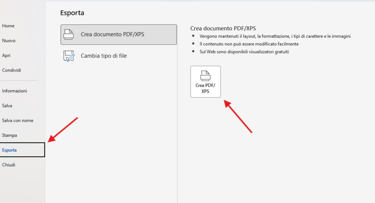 esportare file cv word in pdf