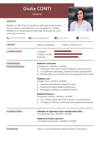 Esempio di curriculum per badante in Word con foto
