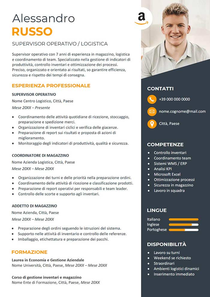 esempio di curriculum vitae amazon da scaricare gratis