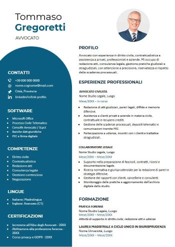 Esempio di curriculum per avvocato in Word con foto
