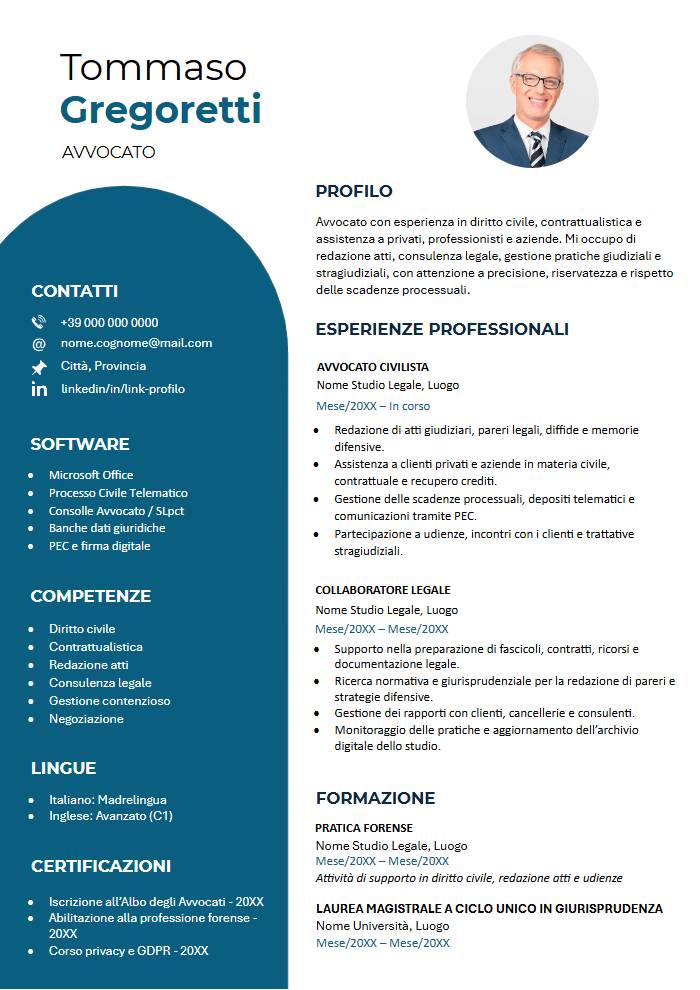 esempio di curriculum vitae avvocato gratis download