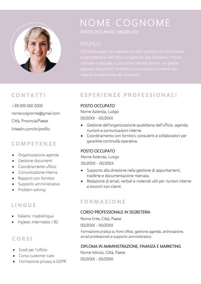 modello di curriculum vitae donne gratis in word