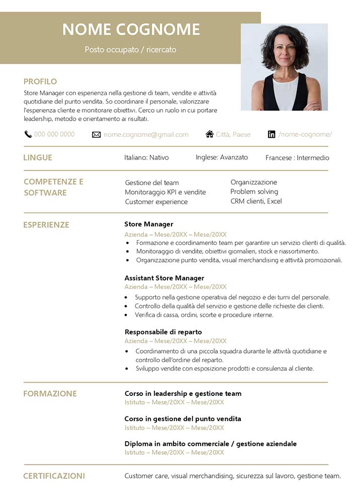 modello di curriculum vitae elegante gratis in word
