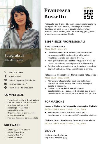 Esempio di curriculum per fotografo in Word con foto e QR code