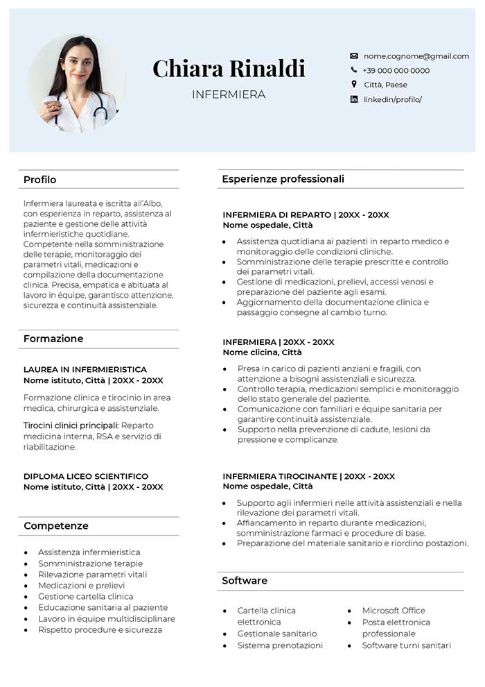 esempio di curriculum vitae infermiere da scaricare gratis