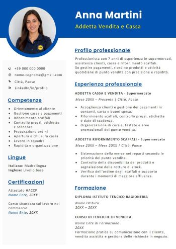 modello di curriculum vitae lidl da scaricare gratis